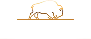 White logo of Heartland Building Group featuring a buffalo design and company name in the website footer