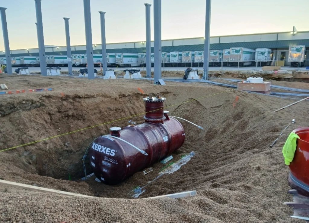 Self-storage construction case study showing underground tank installation